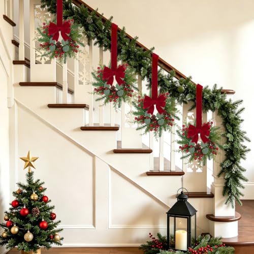 U'Artlines 12 Pcs Mini Cedar Eucalyptus Christmas Wreaths 10 Inch for Kitchen Cabinets