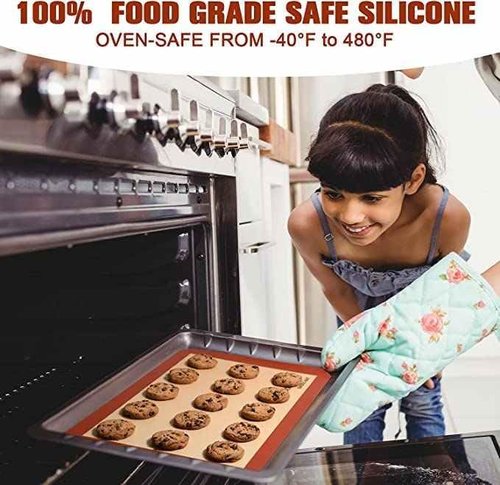 Good Dee's Silicone Baking Mats - Food Safe Non-Stick Baking Mats for Macaroons & Cookies | 16.5” x 11.6” | Pack of 2 (Red & Beige)