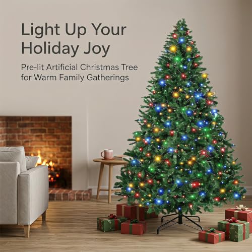5ft PreLit Spruce Artificial Christmas Tree with Colorful LED Lights & Base - Green