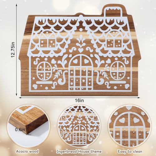 BrightRow Christmas Gingerbread House Cutting Board - Acacia Wood, 16x12.75 inches