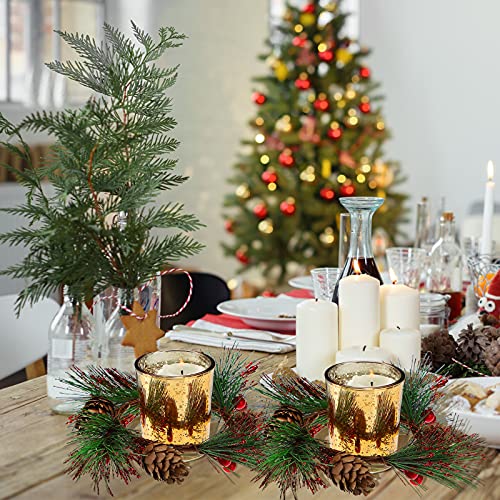 Artificial Christmas Candle Rings with Berries and Pine Cones - Set of 6