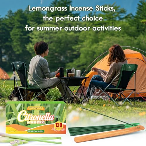 Citronella Incense Sticks - 120 Pack Lemongrass Scent for Patio and Camping