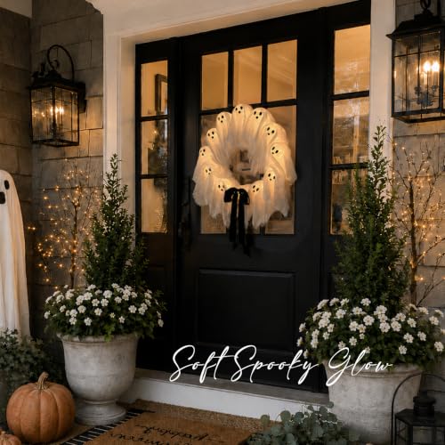 22-Inch Lighted Ghost Wreath with Remote, 8 Modes & Timer