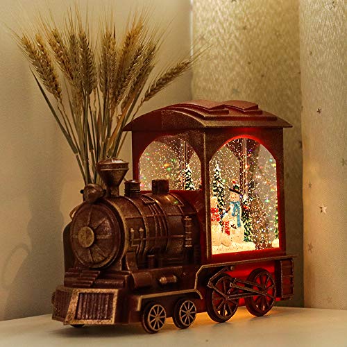 Red Christmas Train Snow Globe Lantern with Music and 6-Hour Timer