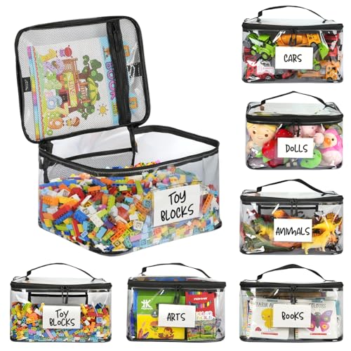 6-Pack Extra Large Clear Toy Storage Bags with Zippers and Labels