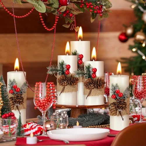 Conelist 5-Pack White Christmas Pillar Candles with Berries - 5 Sizes