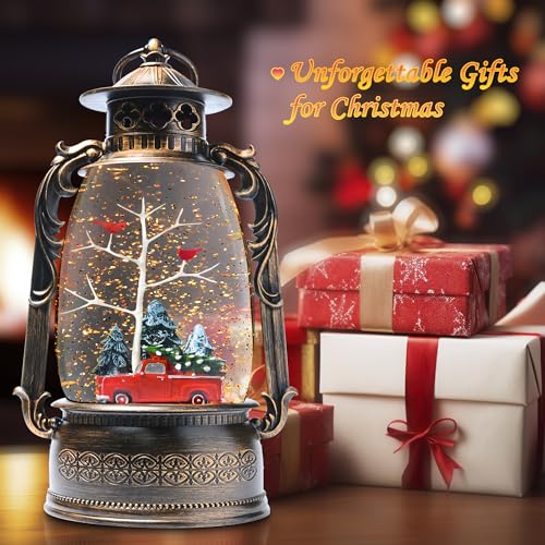13.8-Inch Lighted Cardinal Musical Christmas Snow Globe Lantern with Timer