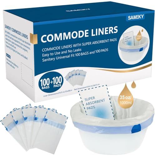 Universal Commode Liners with Absorbent Pads - 100 Count Bedside Toilet Liners