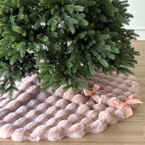 Starry Dynamo 48-Inch Baby Pink Faux Fur Christmas Tree Skirt - Quilted Plush Holiday Decor