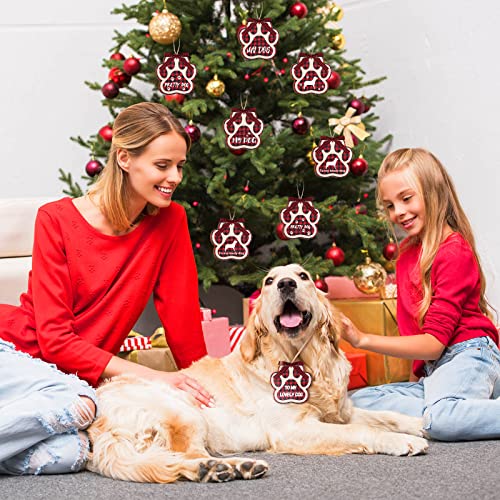 Maitys Red & Black 12-Pack Christmas Dog Paw Wooden Ornaments with Bow Ties for Holiday Tree Decor