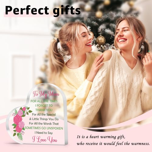 I Love You Gifts for Mom - Heart Shaped Acrylic Plaque from Daughter & Son