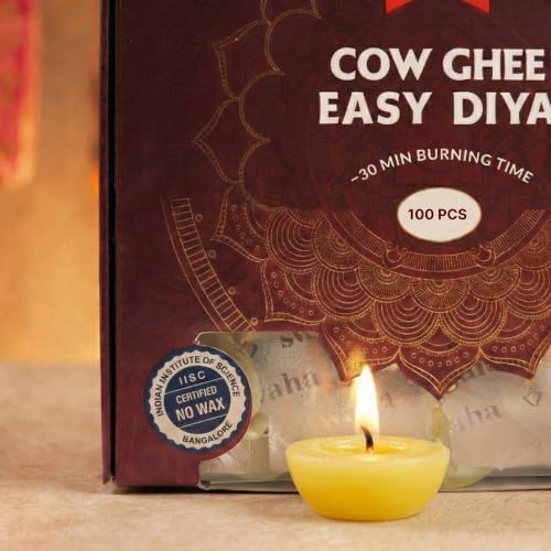 100 Ghee Wicks for Diya - 30 Min Burn Time, Wax Free, Fragrant