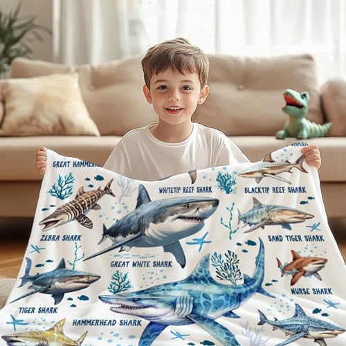Kegono 50x60 Inch Shark Blanket for Ocean Animal Lovers - Full Size, Ultra-Soft Flannel