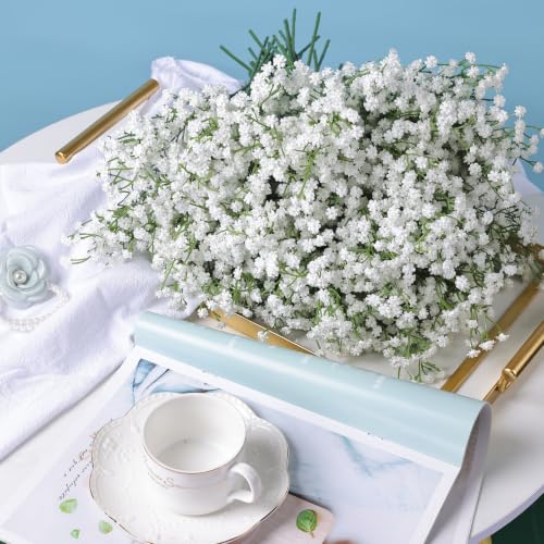 White Baby's Breath Artificial Flowers - 21" Real Touch Gypsophila (6 Pack)