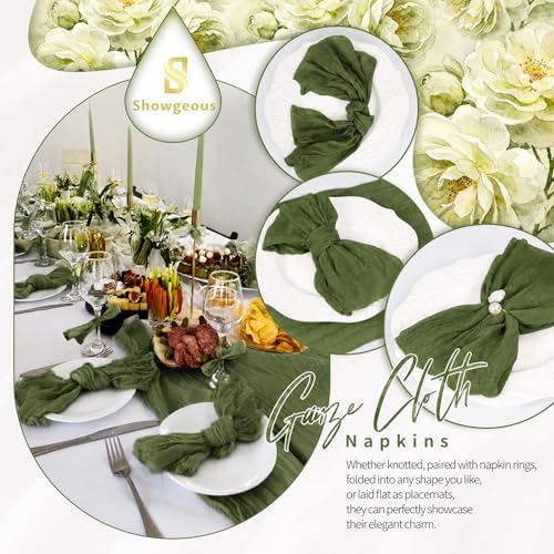 120 Pack Olive Green Cheesecloth Napkins, 20x20 Rustic Gauze Table Napkins