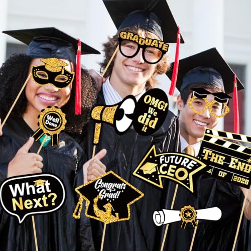 30pcs 2026 Graduation Photo Booth Props - Premium Cardstock Party Decor