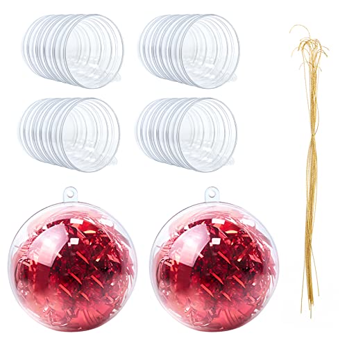 20PCS Clear Plastic Fillable Christmas Ornaments, 80mm Shatterproof DIY Craft Balls
