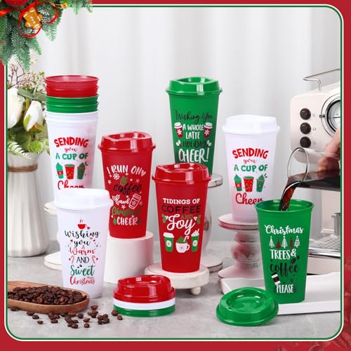 Pickmesh 12 Pack Christmas Reusable 16oz Plastic Coffee Cups - Classic Style