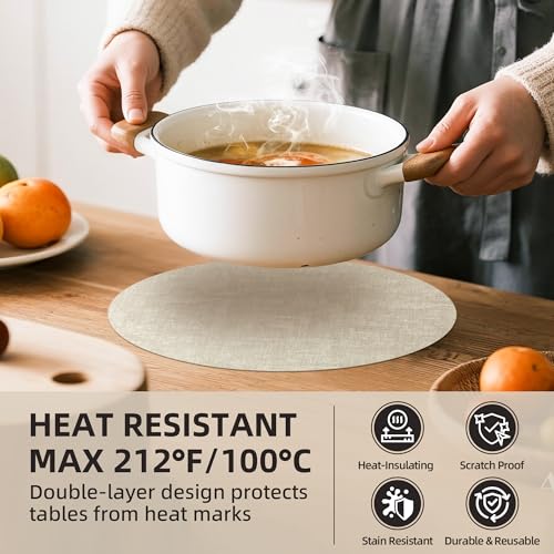 Round Faux Leather Placemats 15 Inch - Washable & Heat Resistant Set of 6