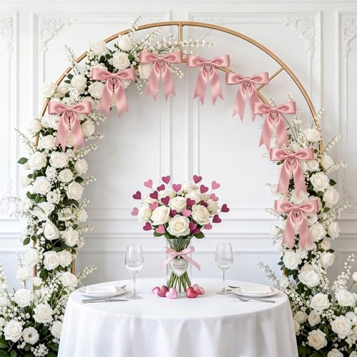 Pink Bow Garland Banner - Pre-Strung Satin Ribbon Bow Decor (6.7ft)