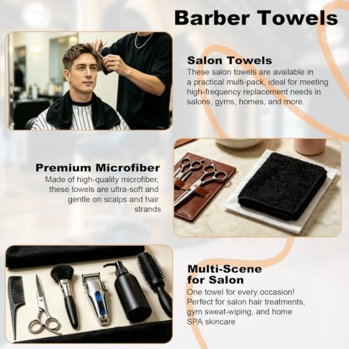 Puomue 6 Pack Black Microfiber Salon Towels - Soft, Absorbent, Fast Drying, 27x16 Inch