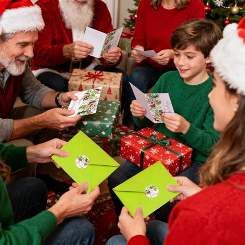 Whaline 100 Pack Christmas Greeting Cards Bulk Holiday Berries & Leaves with Envelopes & Stickers