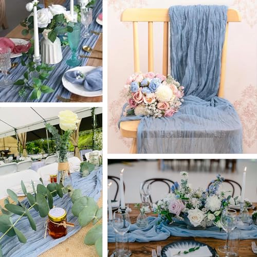 4-Pack Dusty Blue Cheesecloth Table Runners, 20 x 120 Inch Gauze Boho Decor