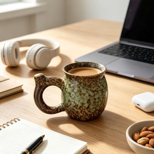 Green1 Handcrafted Ceramic Coffee Mug 13oz - Retro Tea Cup, Dishwasher & Microwave Safe, Gift for Coffee Lovers