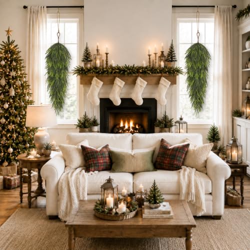 35-Inch Christmas Teardrop Swags - Deep Green, 2 Pack, Norfolk Pine Foliage