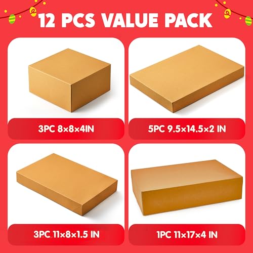 JOYIN 12PCS Christmas Brown Gift Boxes with Lids for Presents, 4"