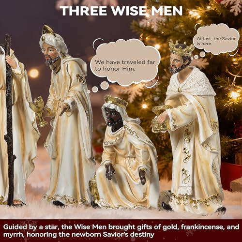 12-Piece Christmas Nativity Set, 12.5-Inch Hand-Painted Resin Figurines