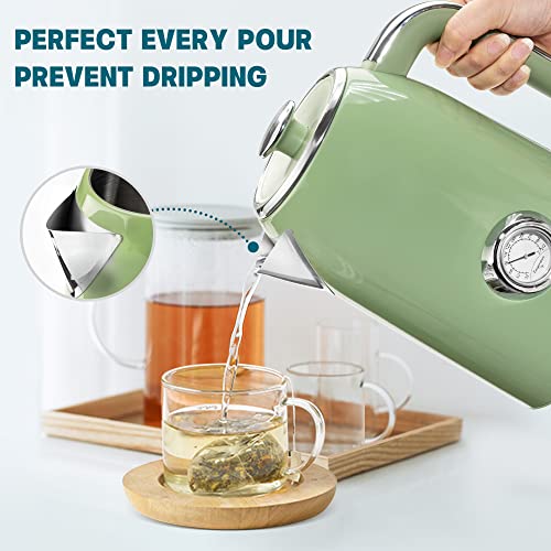 1.7L Retro Electric Kettle with Thermometer - Stainless Steel Water Boiler