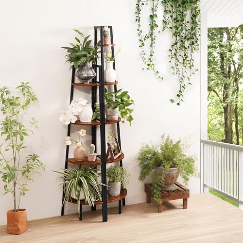5-Tier Corner Bookshelf, 67.5" Tall Industrial Ladder Display Shelf