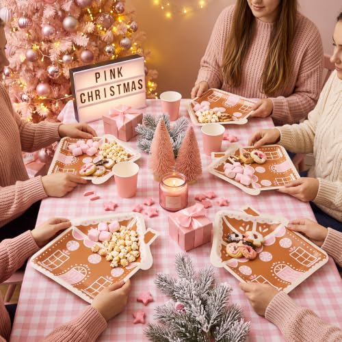 Pastel Gingerbread House Christmas Paper Plates - 60 Pack, Disposable Holiday Dinnerware