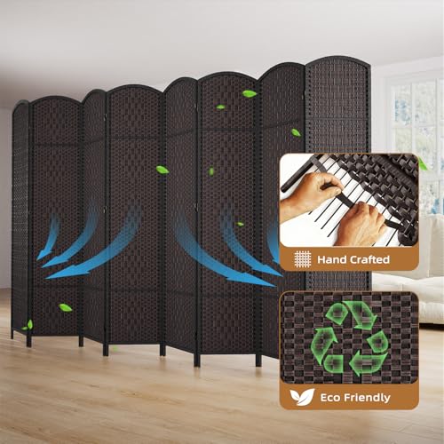 8-Panel Room Divider, 6ft Tall Folding Privacy Screen in Dark Mocha