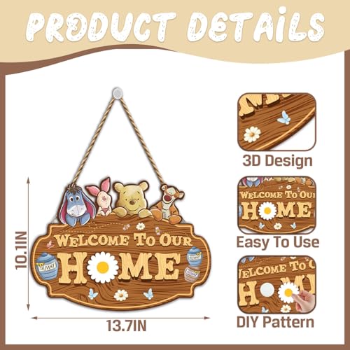 Winnie Welcome Sign for Door Decor with Interchangeable Seasonal Signs - Winnie the Pooh Front Door Welcome Gift (Variation: welcome-sign-Winnie)