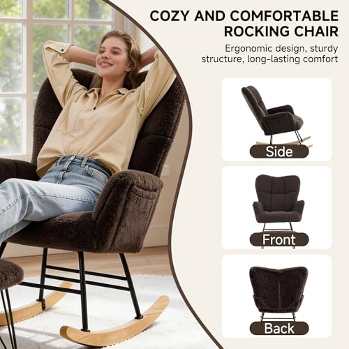 Teddy Sherpa Rocking Chair with Ottoman, Padded Nursery Glider