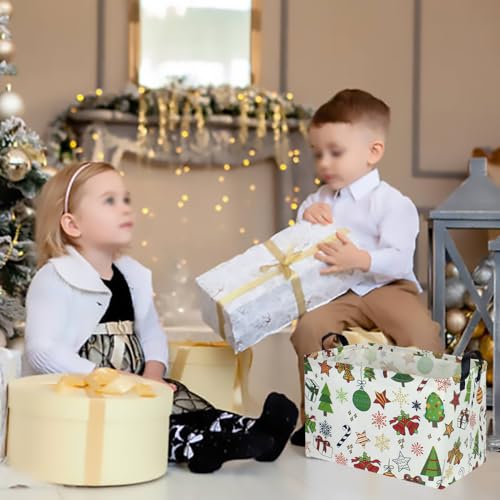 CLOCOR Gift Basket Rectangular Christmas Storage Box with Handles – Waterproof Linen & Canvas Toy Organizer