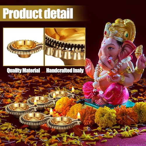 20-Piece Brass Indian Diya Set - Gold Oil Lamps for Diwali & Pooja Decor