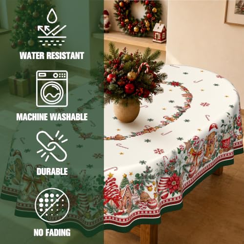 Gingerbread Candy Cane Oval Christmas Tablecloth 60x120 Inch (Gingerbread / 120" x 60")