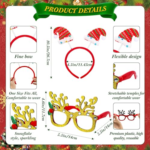 Hotop 72Pcs Christmas Headbands & Glitter Glasses Set – Santa, Reindeer, Tree Party Favors