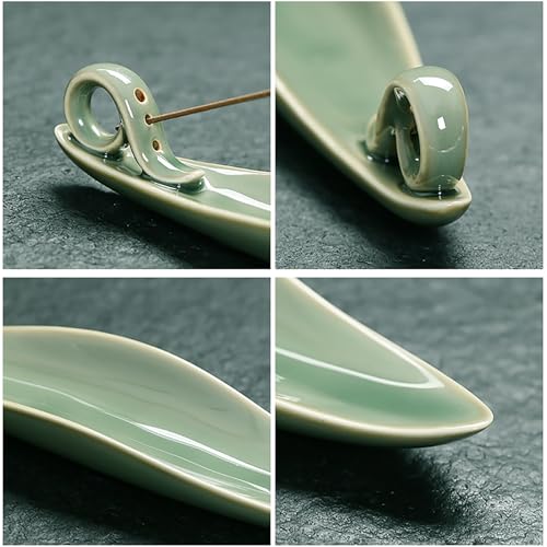 9-Inch Ceramic Leaf Incense Stick Holder and Ash Catcher