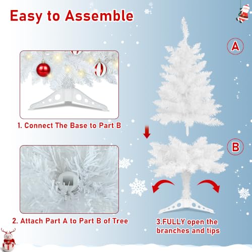 [3FT White Christmas Tree with Lights] Bolvinaso - Includes 15 Ornaments & Star Topper, Indoor Tabletop