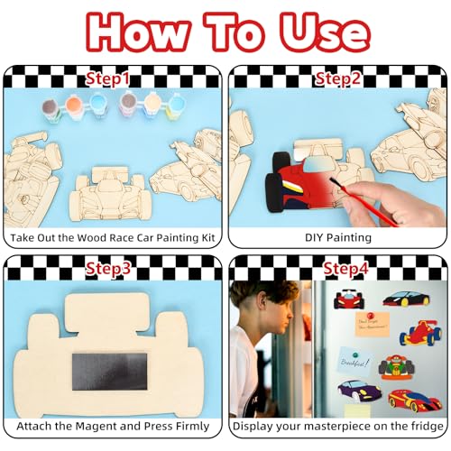 24-Set Wooden Race Car Painting Craft Kit for Kids Birthday Party Favors