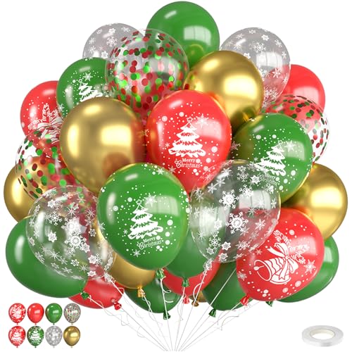 FEYG 30PC Christmas Balloons Kit - 12 Inch Red Green Gold Holiday Decorations