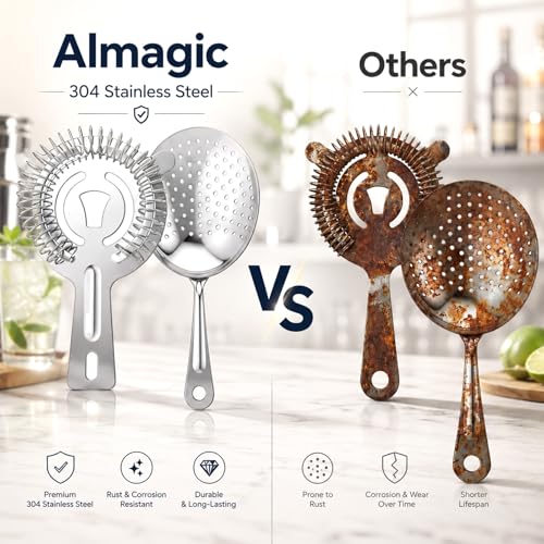 Stainless Steel Cocktail Strainer Set - Hawthorne & Julep Bar Tools for Home & Bar