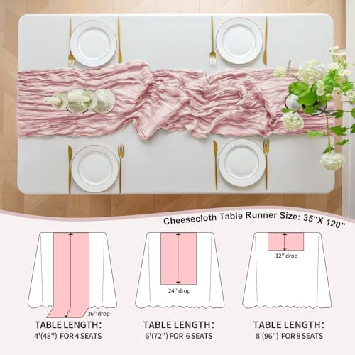 GARIG 6 Pack Light Pink Cheesecloth Table Runners 35x120 Inches for Wedding & Party Decor