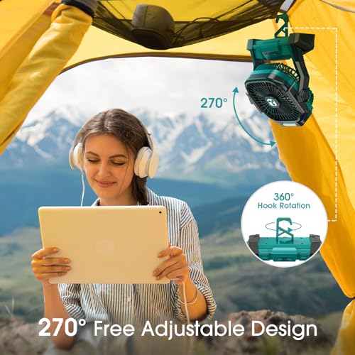 Portable Battery Operated Fan with LED Lantern and 20000mAh Cordless Power