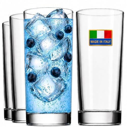 Godinger Italian-Made Tall Highball Glasses Set of 4 - 14oz Drinking Glassware