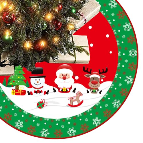 Large Christmas Tree Skirt 48 Inch with Red & Green Holiday Pattern, Easy Install & Washable